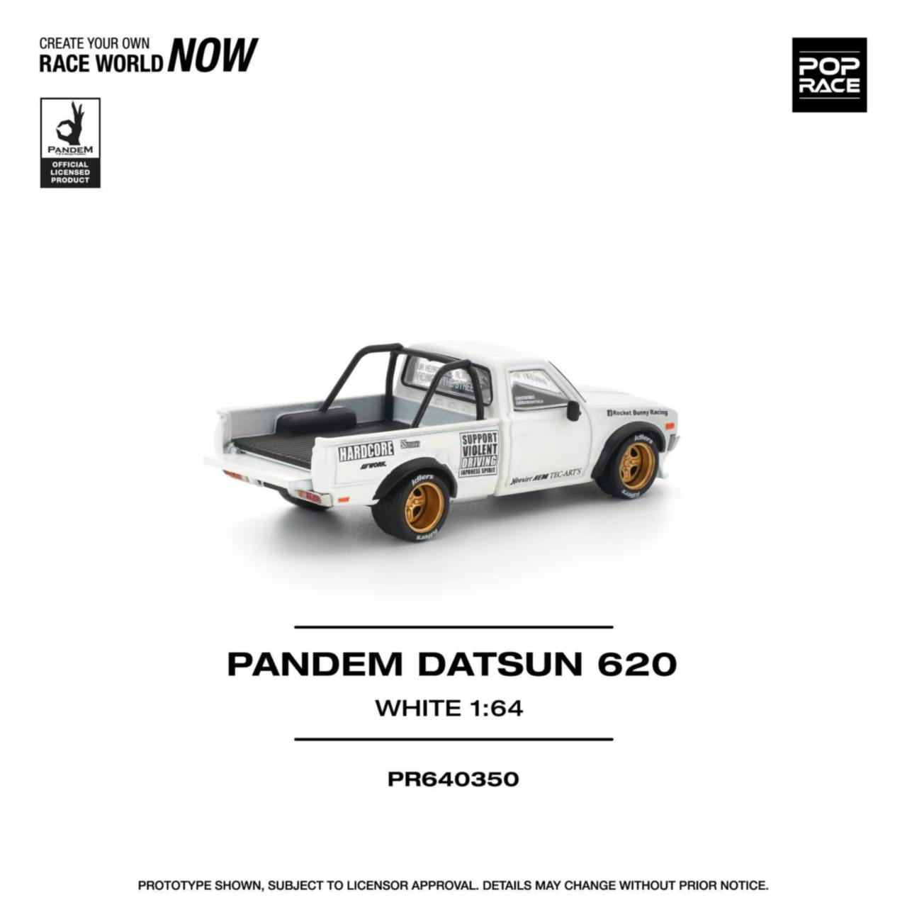 [ETA:  Feb 2026 ] Pop Race 1/64 Datsun 620 Pickup Pandem Modified White (PR640350)
