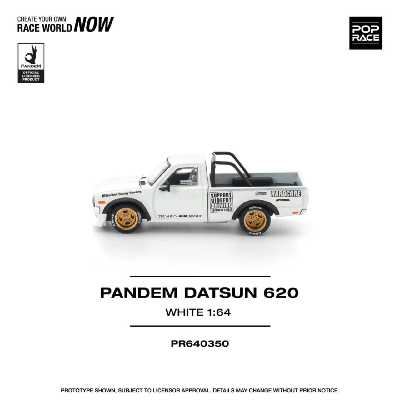 [ETA:  Feb 2026 ] Pop Race 1/64 Datsun 620 Pickup Pandem Modified White (PR640350)