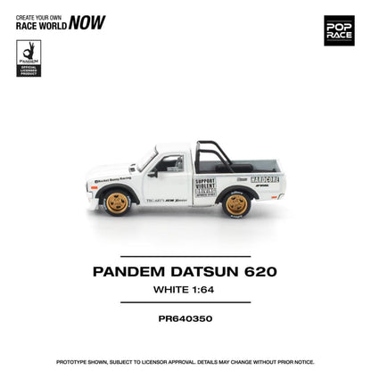[ETA:  Feb 2026 ] Pop Race 1/64 Datsun 620 Pickup Pandem Modified White (PR640350)
