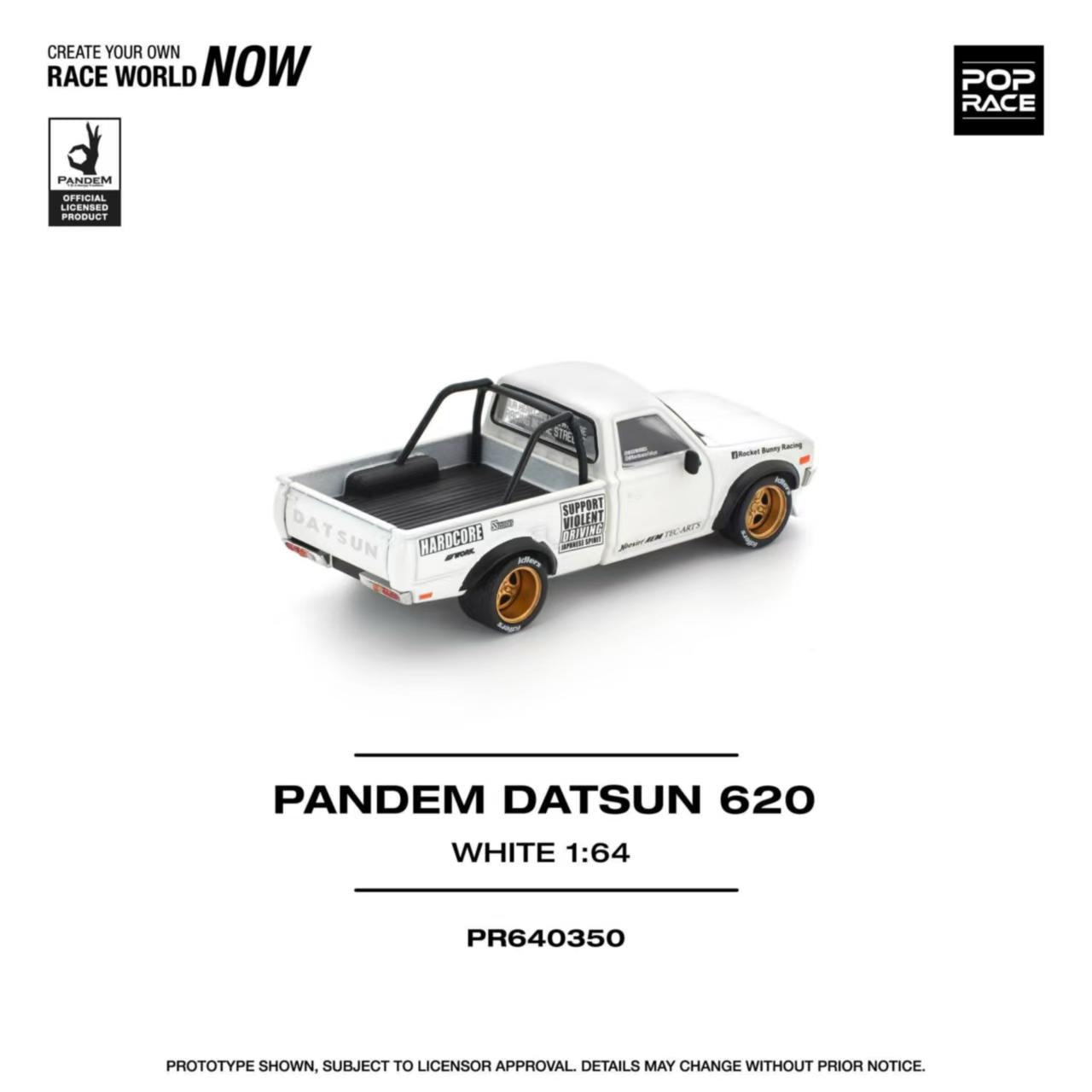 [ETA:  Feb 2026 ] Pop Race 1/64 Datsun 620 Pickup Pandem Modified White (PR640350)