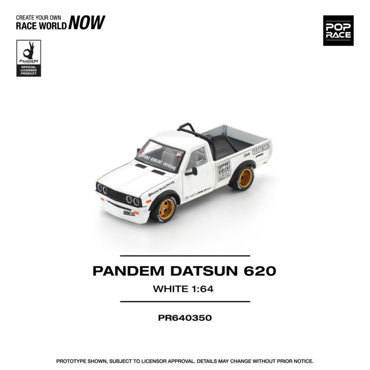 [ETA:  Feb 2026 ] Pop Race 1/64 Datsun 620 Pickup Pandem Modified White (PR640350)