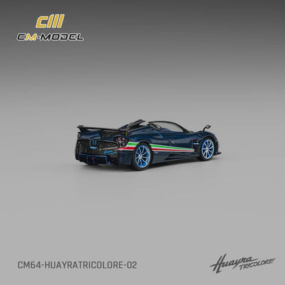 [ETA:  Mar 2026 ] CM Model 1/64 Pagani  Huayra Tricolore Roadster - Carbon Blue with Italia Flag Strips