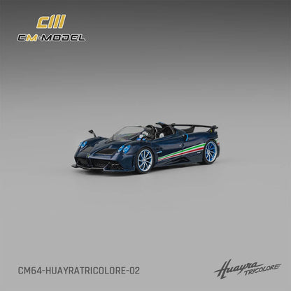 [ETA:  Mar 2026 ] CM Model 1/64 Pagani  Huayra Tricolore Roadster - Carbon Blue with Italia Flag Strips