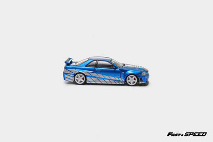 Fast Speed 1/64 Skyline GT-R R34 Nismo Z-Tune Blue with Silver Stripe
