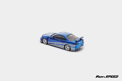 Fast Speed 1/64 Skyline GT-R R34 Nismo Z-Tune Blue with Silver Stripe