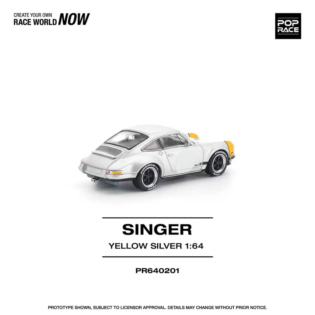 [ETA:  May 2026 ] Pop Race 1/64 Singer 911 964 Coupe Silver-Yellow