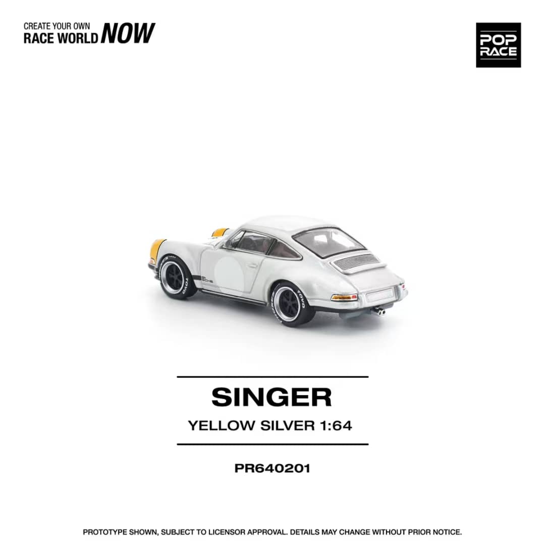 [ETA:  May 2026 ] Pop Race 1/64 Singer 911 964 Coupe Silver-Yellow