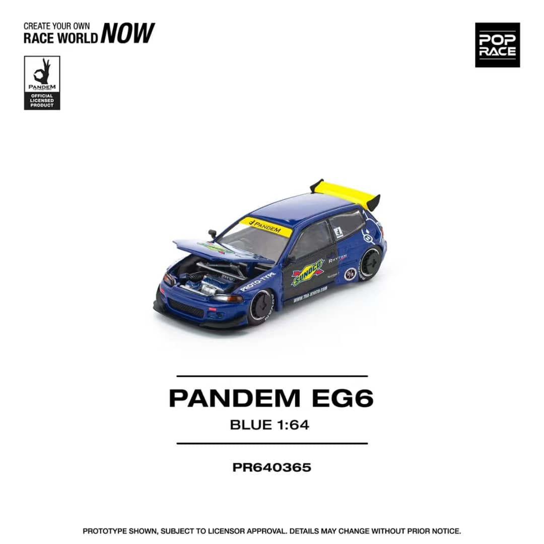 [ETA:  May 2026 ] Pop Race 1/64 Pandem Civic EG6 Rocket Bunny Modified - Blue Sunoco