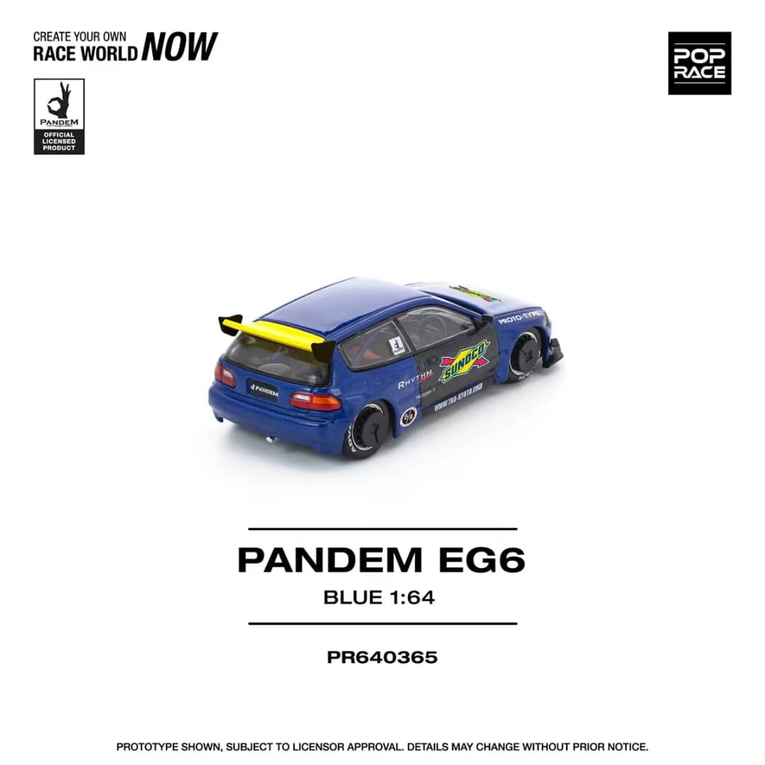 [ETA:  May 2026 ] Pop Race 1/64 Pandem Civic EG6 Rocket Bunny Modified - Blue Sunoco