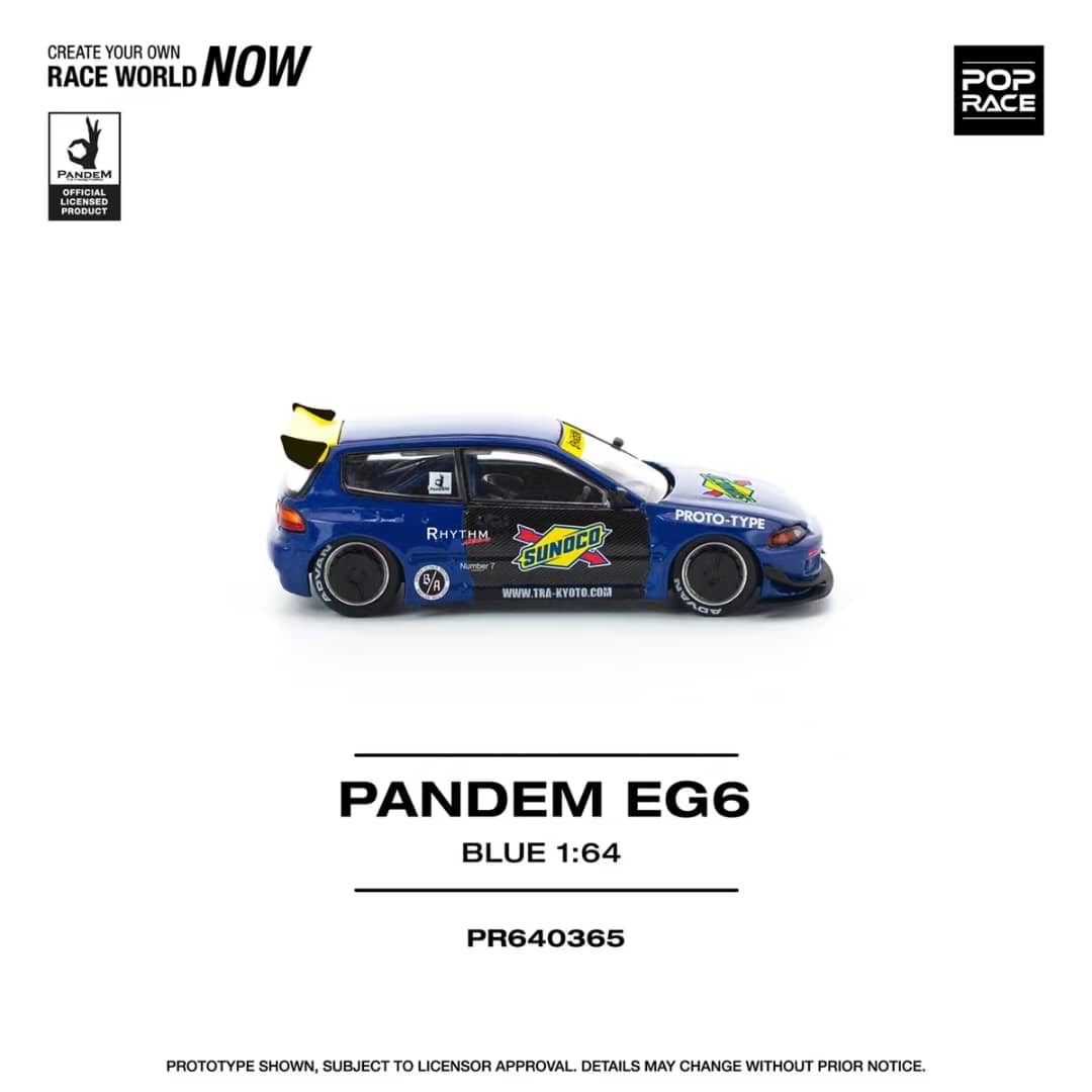 [ETA:  May 2026 ] Pop Race 1/64 Pandem Civic EG6 Rocket Bunny Modified - Blue Sunoco