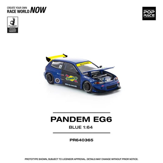 [ETA:  May 2026 ] Pop Race 1/64 Pandem Civic EG6 Rocket Bunny Modified - Blue Sunoco