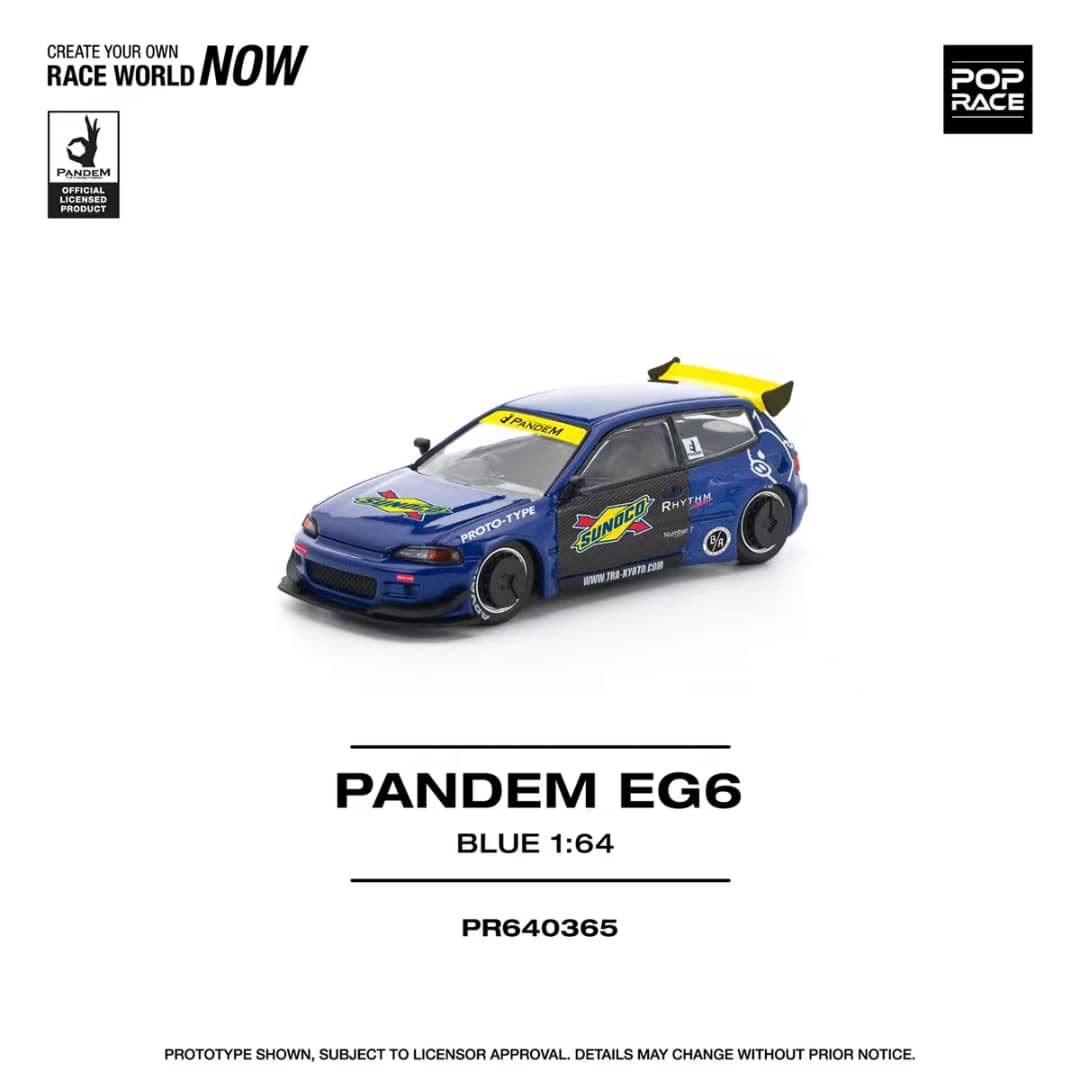 [ETA:  May 2026 ] Pop Race 1/64 Pandem Civic EG6 Rocket Bunny Modified - Blue Sunoco