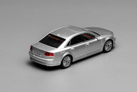 [ETA:  Apr 2026 ] Motorhelix 1/64 Audi A8 Mk2 D3 Facelift 2008  - Ice Silver Metallic