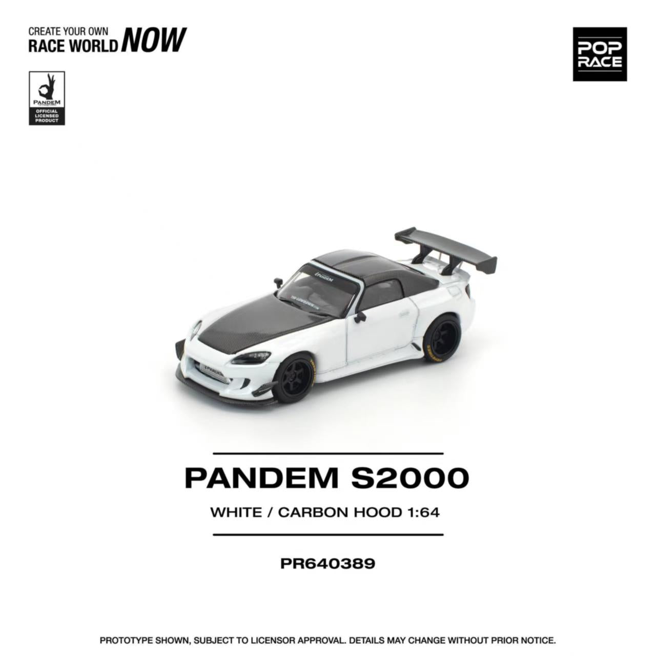 [ETA:  May 2026 ] Pop Race 1/64 S2000 AP1 Pandem Rocket Bunny Customized White Carbon Hood