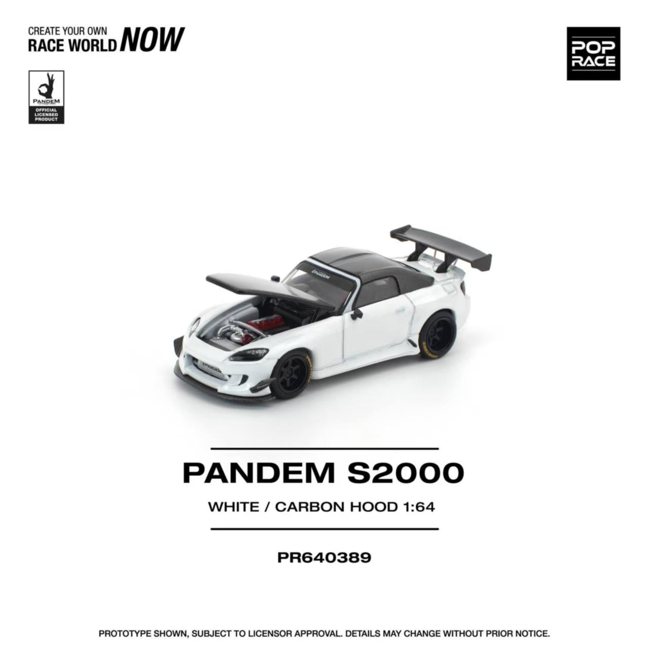 [ETA:  May 2026 ] Pop Race 1/64 S2000 AP1 Pandem Rocket Bunny Customized White Carbon Hood