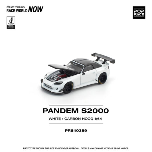 [ETA:  May 2026 ] Pop Race 1/64 S2000 AP1 Pandem Rocket Bunny Customized White Carbon Hood/Top (PR640389)
