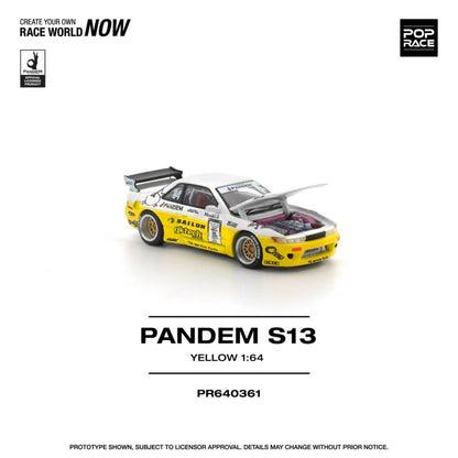 [ETA:  May 2026 ] Pop Race 1/64 S13 Silvia Pandem Rocket Bunny Yellow-White