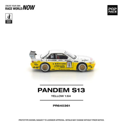 [ETA:  May 2026 ] Pop Race 1/64 S13 Silvia Pandem Rocket Bunny Yellow-White