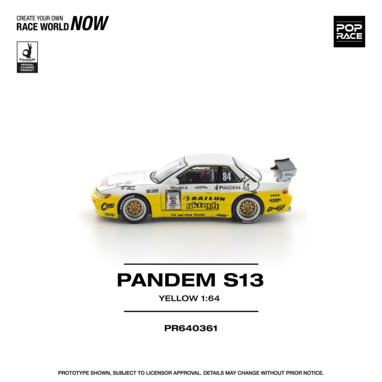 [ETA:  May 2026 ] Pop Race 1/64 S13 Silvia Pandem Rocket Bunny Yellow-White