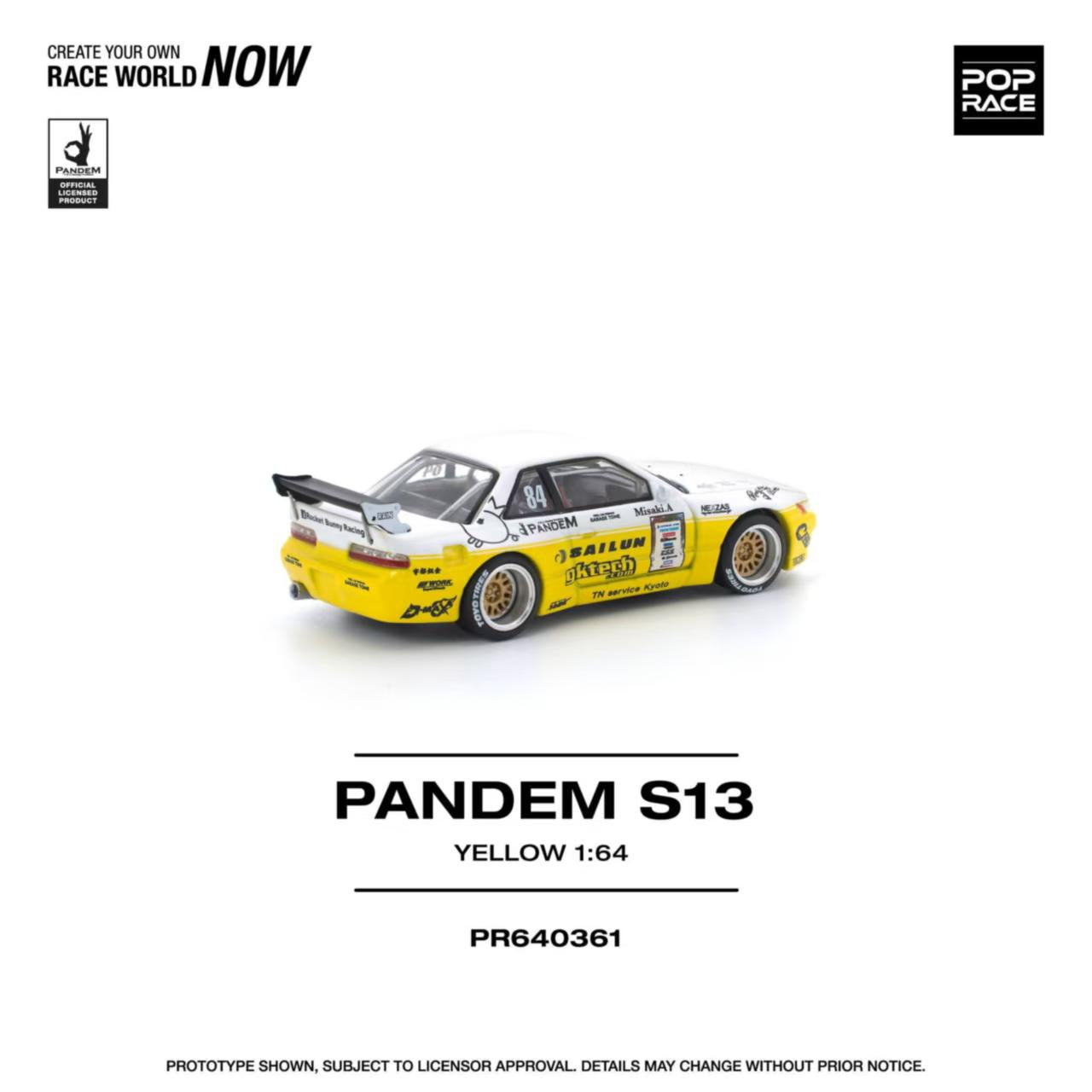 [ETA:  May 2026 ] Pop Race 1/64 S13 Silvia Pandem Rocket Bunny Yellow-White