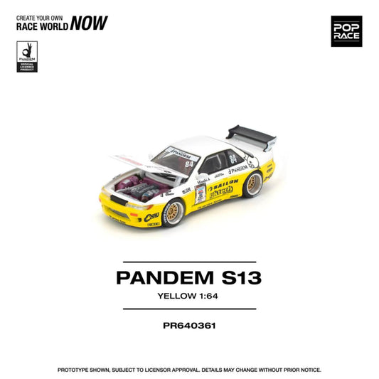 [ETA:  May 2026 ] Pop Race 1/64 S13 Silvia Pandem Rocket Bunny Yellow-White(PR640361)