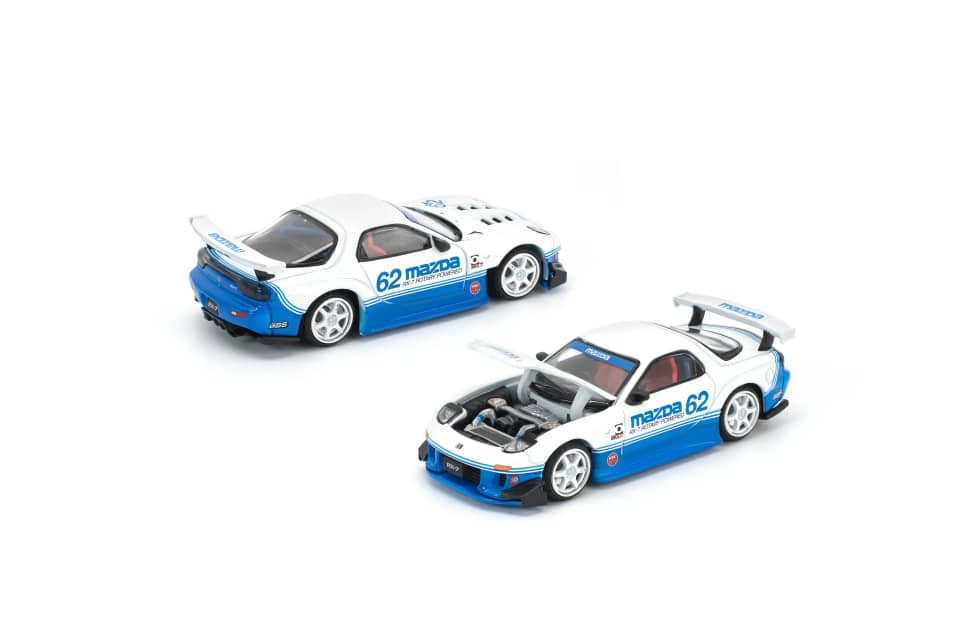 [ETA:  Aug 2026 ] Enigma x Pop Race 1:64 Diecast Model 1/64 RX-7 FC3S RE Amemiya Modified White-Blue 62# Livery 
Blister Card Version