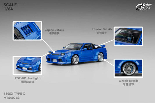 [ETA:  Feb 2026 ] Microturbo 1/64 S13 Silvia 180SX Type X Modified Metallic Blue