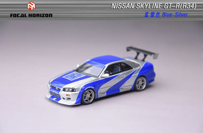 [ETA:  Feb 2026 ] Focal Horizon 1/64 Skyline GT-R R34 C-West Customized NFS Silver Blue Livery