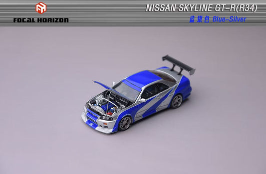 [ETA:  Feb 2026 ] Focal Horizon 1/64 Skyline GT-R R34 C-West Customized NFS Silver Blue Livery