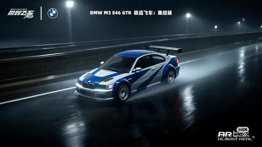 [ETA:  Jan 2026 ] AR Box 1/64 BMW Need For Speed  3 Series M3 E46 GTR - Silver with Blue Strips