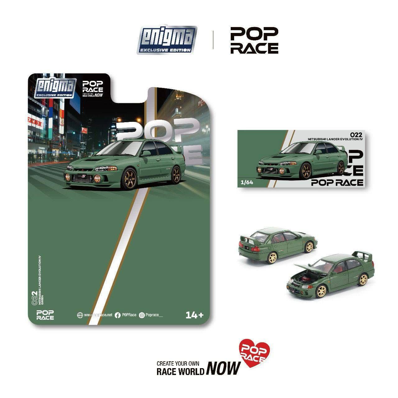 [ETA:  Jun 2026 ] Enigma x Pop Race 1/64 Lancer Evolution EVO IV - Green (Blister Card Version)