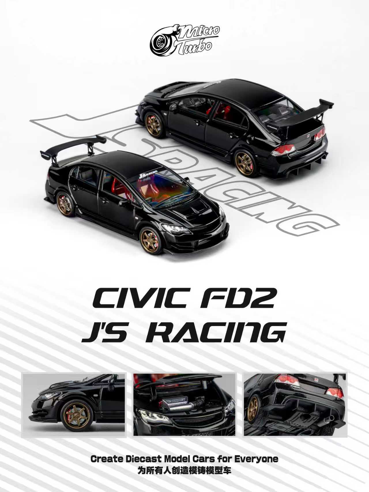 [ETA:  Mar 2026 ] Microturbo 1/64 Civic FD2 J's Racing Modified Metallic Black Color