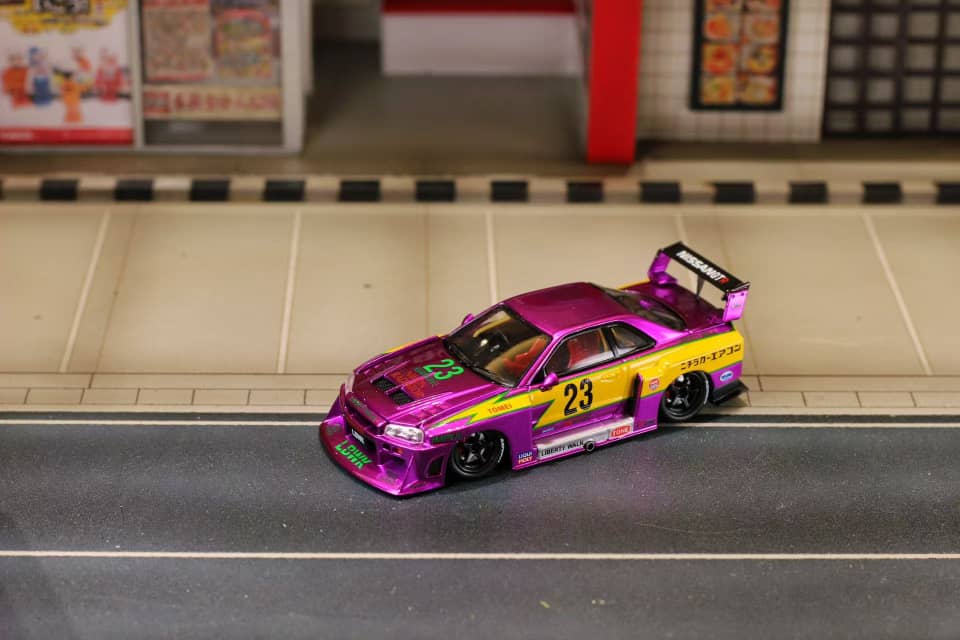 [ETA:  Jun 2026 ] Street Weapon 1/64 Skyline GT-R R34 LB Super Silhouette ER34 - Chrome Purple Lightning 23#