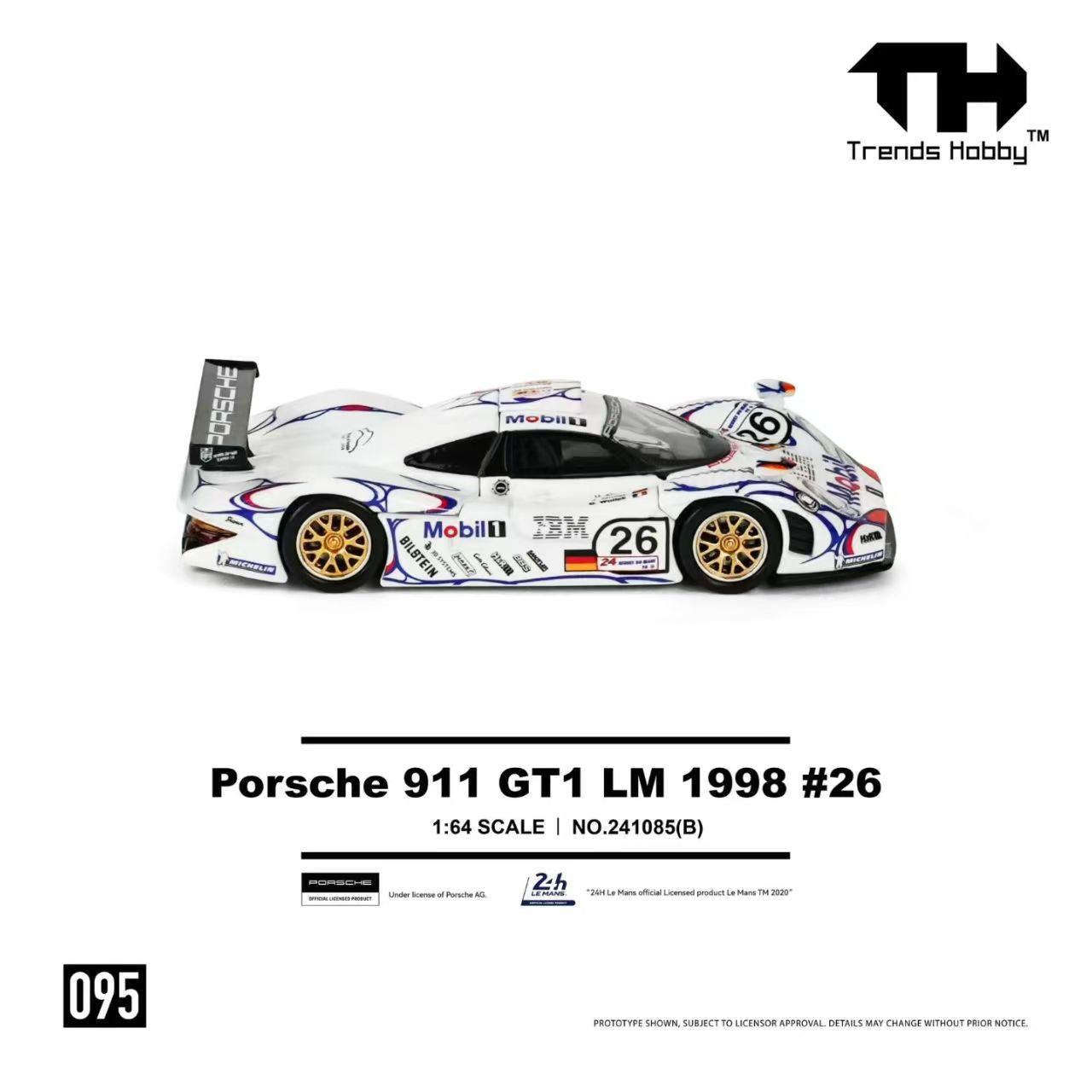 [ETA:  Aug 2026 ] Trend Hobby 1/64 Porsche  911 GT1 LM 1988 White Mobil Winner Livery