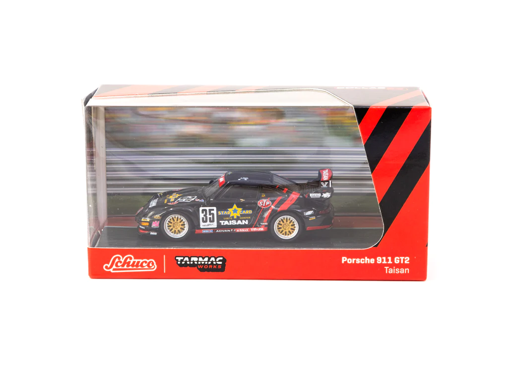 Tarmac Works x Schuco 1/66 Porsche 911 (993) GT2 JGTC Taisan Starcard #35