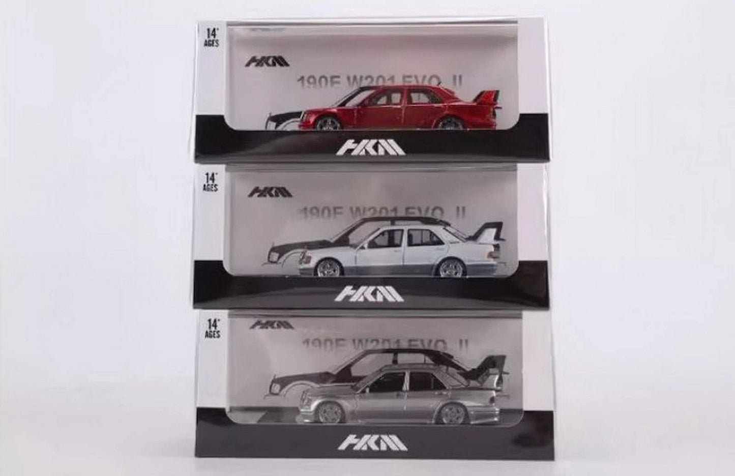 HKM 1/64 190E W201 2.5-16 Evo II Restmod- GT Silver / Gloss White/Candy Red