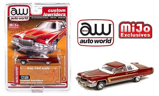 Auto World 1:64 Mijo Exclusives Custom Lowriders 1976 Cadillac Coupe Deville Red