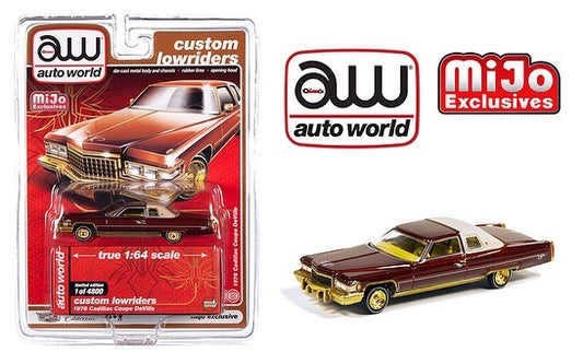 Auto World 1:64 Mijo Exclusives Custom Lowriders 1976 Cadillac Coupe Deville Brown