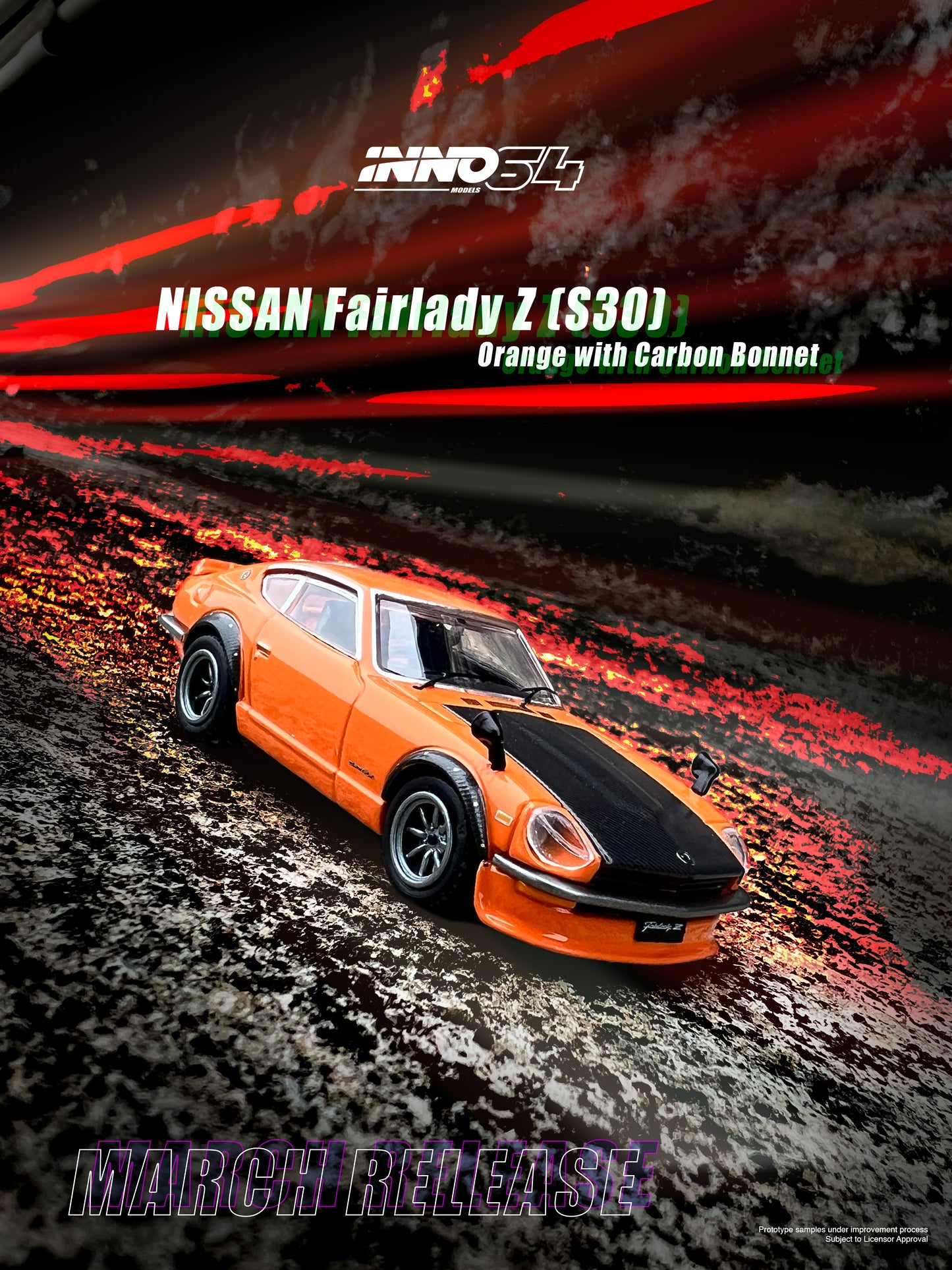 Inno64 1/64 NISSAN FAIRLADY Z (S30) Orange With Carbon Bonnet
