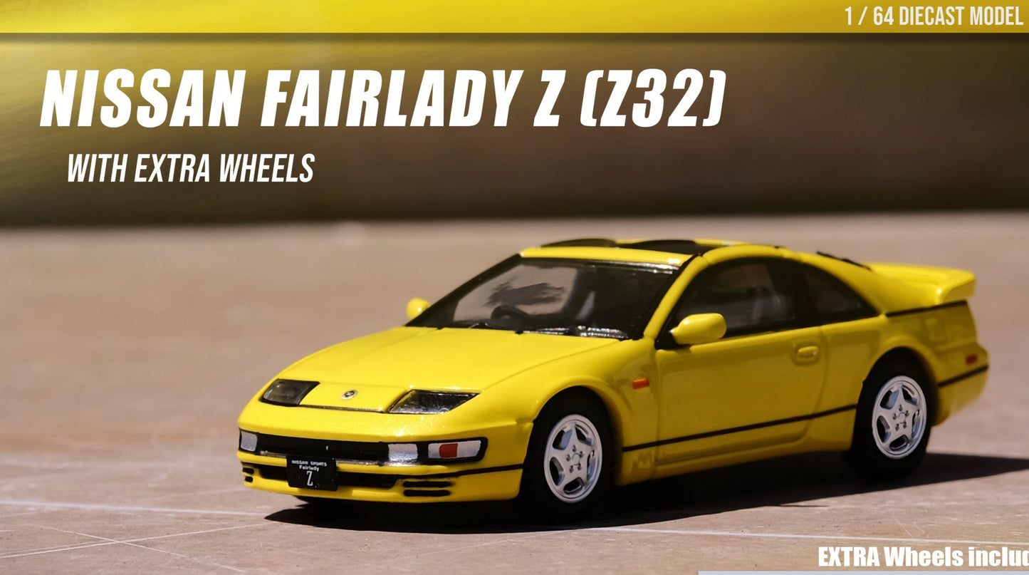 Inno64 1:64 NISSAN FAIRLADY Z (Z32) Yellow Pearlglow With Extra Wheels