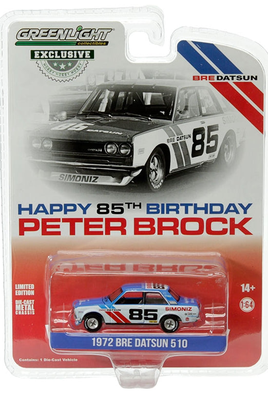 GREENLIGHT  1/64 Happy 85th Birthday Peter Brock - 1972 Datsun 510 #85 Brock Racing Enterprises (BRE) 