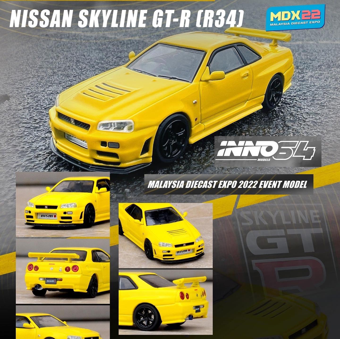 Inno64 1/64 NISSAN SKYLINE GT-R R34 Lightning Yellow ***Malaysia Diecast Expo 2022 Event Model***
