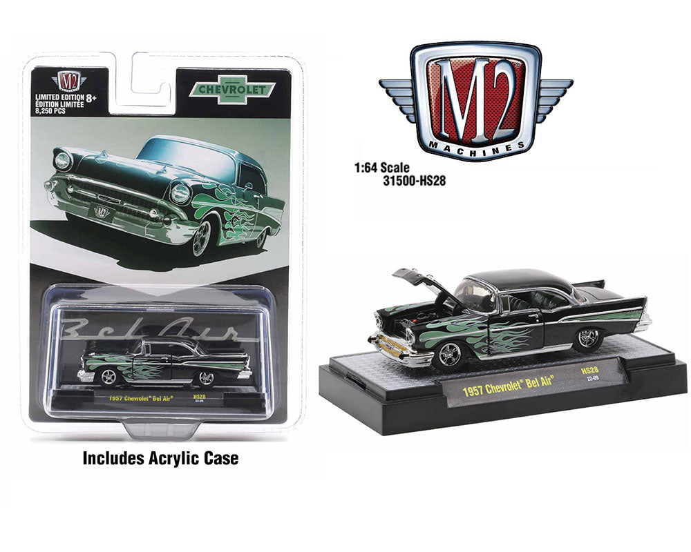 M2 Machines 1/64 Hobby Exclusive Chevy 1957 Bel Air with Green Flames