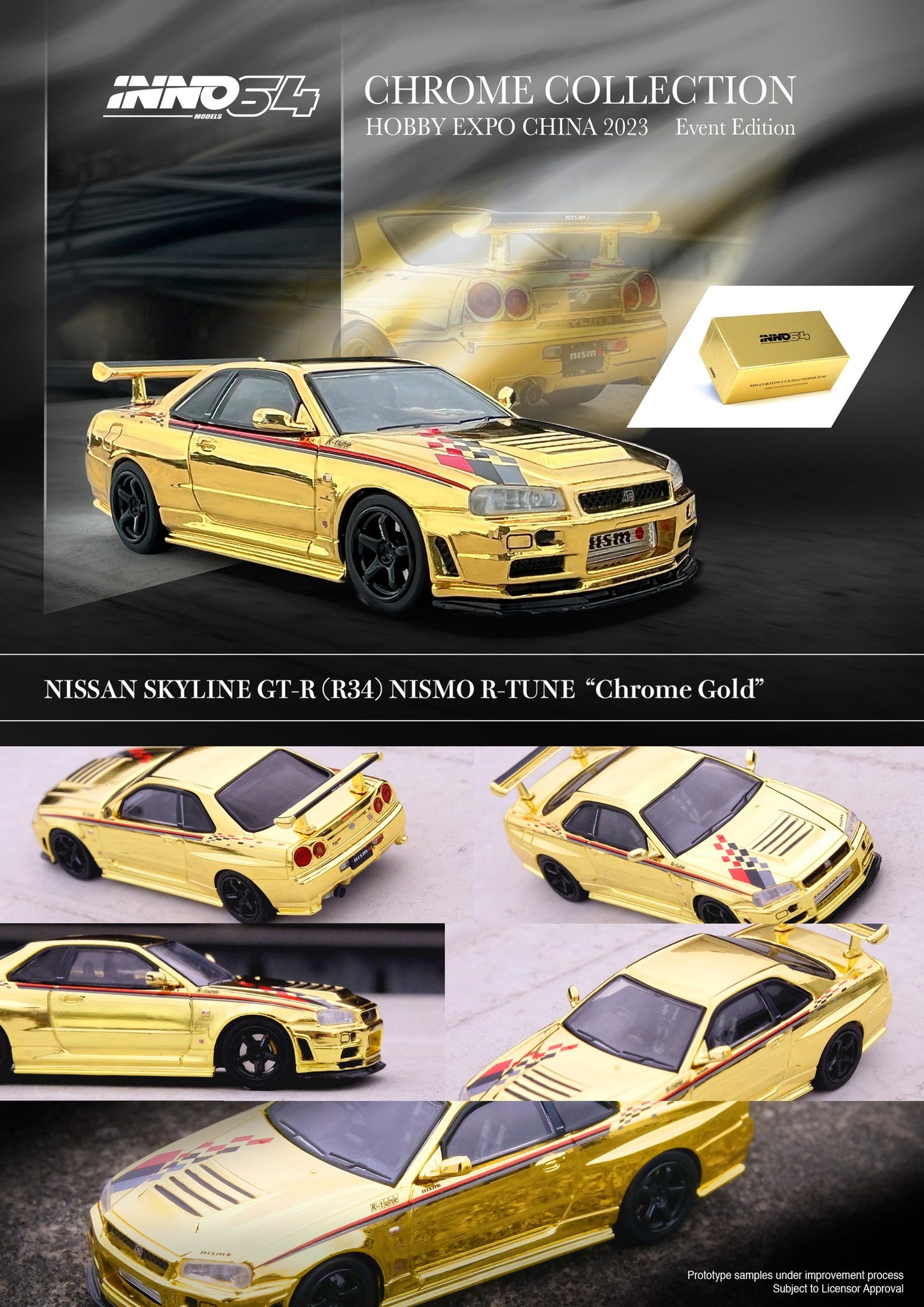 Inno64 1/64 NISSAN SKYLINE GT-R (R34) NISMO R-TUNE Gold Chrome