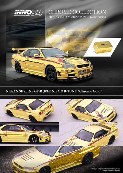 Inno64 1/64 NISSAN SKYLINE GT-R (R34) NISMO R-TUNE Gold Chrome