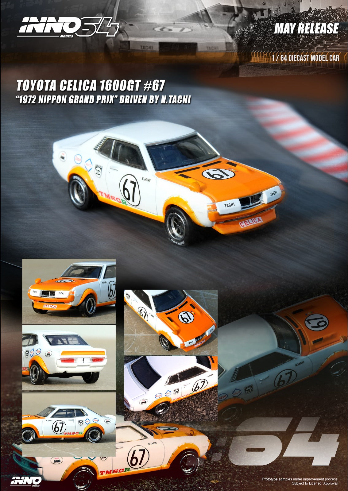 Inno64 1/64 TOYOTA CELICA 1600GT (TA22) #67 & #68 Nippon Grand Prix 1972 Box Set Collection (2 Cars And Special Hard Box included)