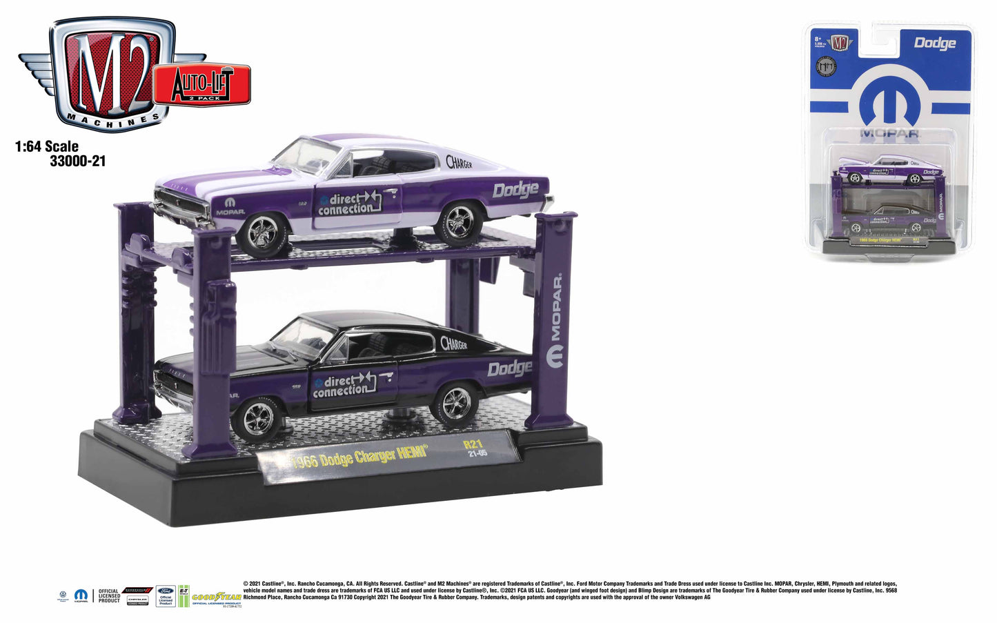 M2 Machines 1:64  2-Pack  Auto-Lift Release 21 - 1966 Dodge Charger Hemi