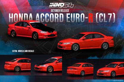 Inno64 1:64 HONDA ACCORD Euro-R CL7 Milano Red  With extra wheels and Decals