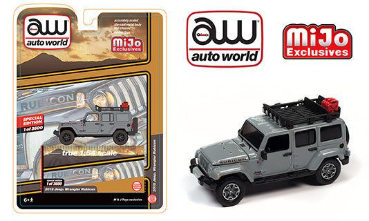 Auto World 1:64 MiJo Exclusive Jeep Wrangler Rubicon w/ roof rack GRY LTD 3600pcs