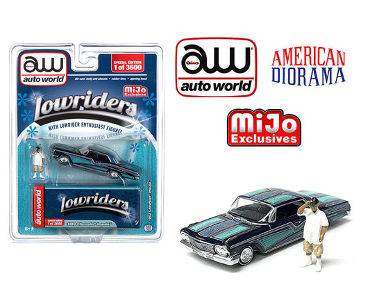 Auto World x American Diorama 1:64 1962 Chevrolet Impala SS Lowrider With Figure - Black - Mijo Exclusives